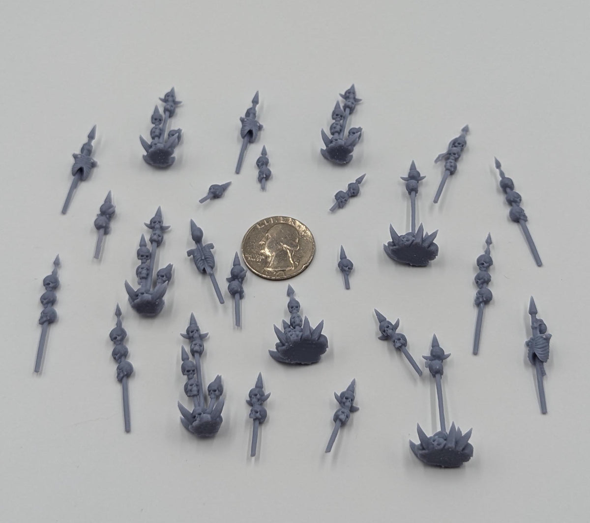 
Skulls on Spears DnD Dungeons and Dragons 28mm/32mm Chaos Skulls TTRPG Fantasy Wargame Miniatures Basing materials and bits Bone Scatter