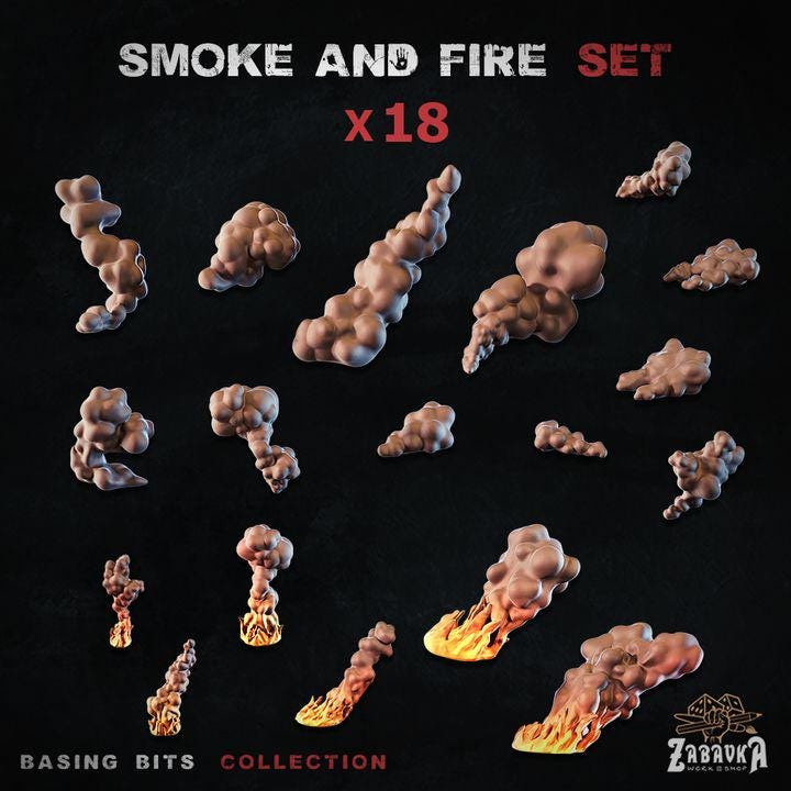 
18pc Smoke and Fire for Dungeons and Dragons 28mm/32mm Basing Bits DnD Scatter Terrain Scenery Scatter D&D TTRPG Mini Basing Material - ZbW