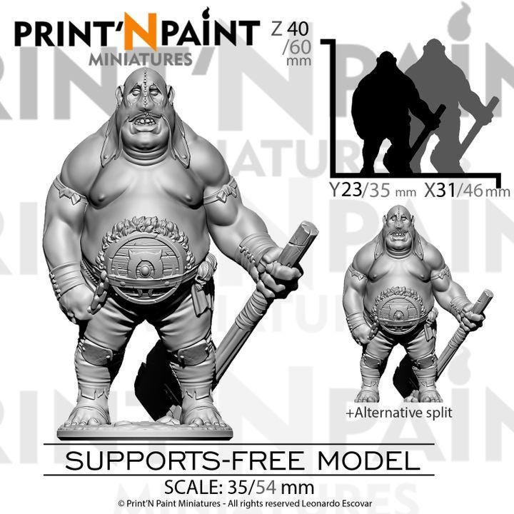 
Ogre Executioner – Fantasy Ogre Warrior Miniature – 28mm 32mm 35mm Scale – Tabletop RPG Monster for DnD & Pathfinder – Gray PLA –PnP