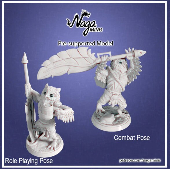 
2pc Owl Fighter Miniature, DnD, Dungeons and Dragons, Tabletop RPG, Combat Miniature, Pathfinder, 28mm or 32mm Scale