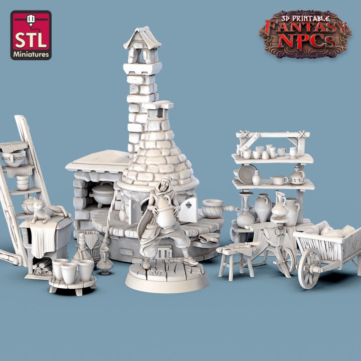 
Pottery Miniature Vendor DnD Dungeons and Dragons 28mm/32mm Potter Miniature Vase TTRPG Fantasy Scatter Terrain Dollhouse Furniture Diorama