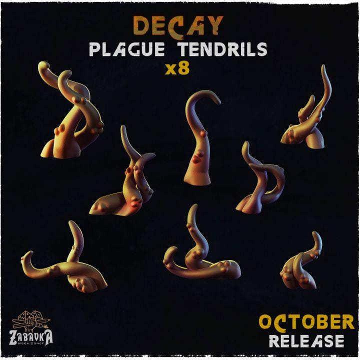 
8pc Plague Tendrils Decay Basing Bits DnD Dungeons and Dragons 28mm/32mm TTRPG Wargame Miniature Scatter Terrain Tentacals Figurines