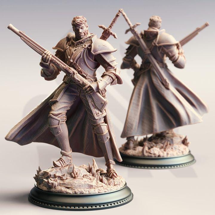 
Inquisitor Gunslinger Dungeons and Dragons 28mm/32mm/38mm Mini RPG Tabletop Miniature DnD Painting Pathfinder 5e DnD Sir Harian - DmS