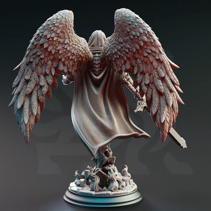 
Soul reaper Angel DnD Dungeons and Dragons 28mm/32mm Fantasy Miniature DnD 5e Pathfinder Eranemeli the Soulbringer Winged Warrior Celestial