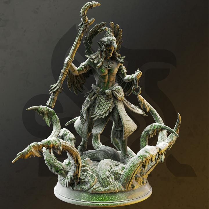 
Feathered Elven Arch Druid Dungeons and Dragons 28mm/32mm/38mm Mini RPG Tabletop Miniature DnD Painting Pathfinder 5e DnD Zarbaeth - DmS