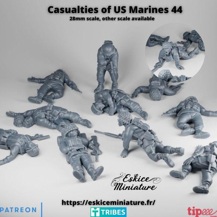 
10pc USA WW2 Casualties Serie 1 – 15mm 20mm 28mm 32mm 1 35 Scale – American Army Fallen Soldiers Set – Eskice Miniature