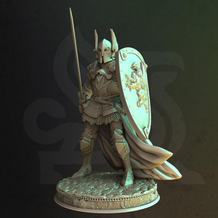 
10pc Knights of the Golden Griffins DnD Dungeons and Dragons 28mm/32mm TTRPG Wargame Miniature Pack DnD 5e Pathfinder Warrior and Knights
