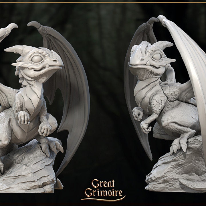
Baby Dragon Miniature DnD Dungeons and Dragons 28mm/32mm TTRPG Fantasy Dragon Figurine for RPGs Pathfinder 5e Cute gift for DM