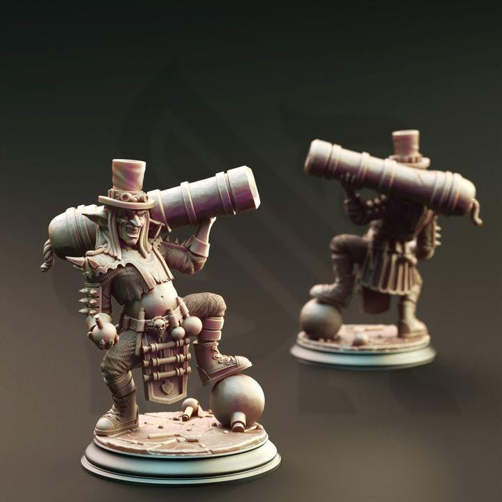
Goblin Artificer Miniature Dungeons and Dragons Cannon Miniature Mini RPG Tabletop Miniature DnD Painting Pathfinder 5e DnD Brains - DmS