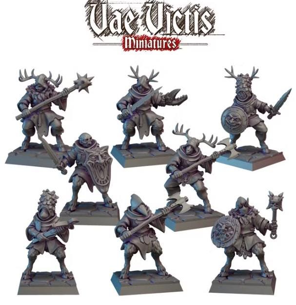 
8pc Antlered Beastmen Warriors for DnD Dungeons and Dragons 28mm/32mm Scale TTRPG Fantasy Figurine