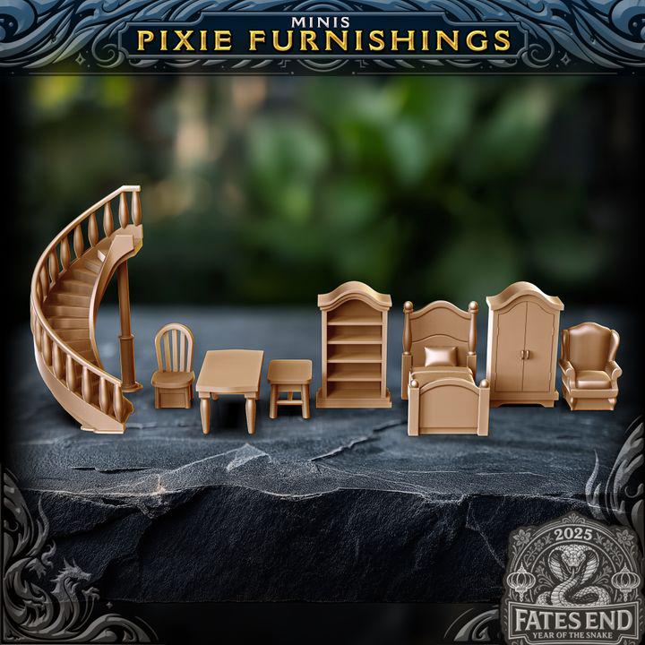 
Pixie Furnishings Mini Furniture Set – Dungeons and Dragons RPG Tabletop Terrain for DnD 5e Dollhouse Fairy Rooms, FatesEnd