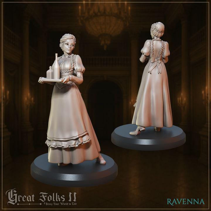 
3pc Masquerade Servants for Dungeons and Dragons 28mm/32mm Tavern TTRPG Minis Bartender Figurine Maid Miniatures Tavern Bar Staff - GG