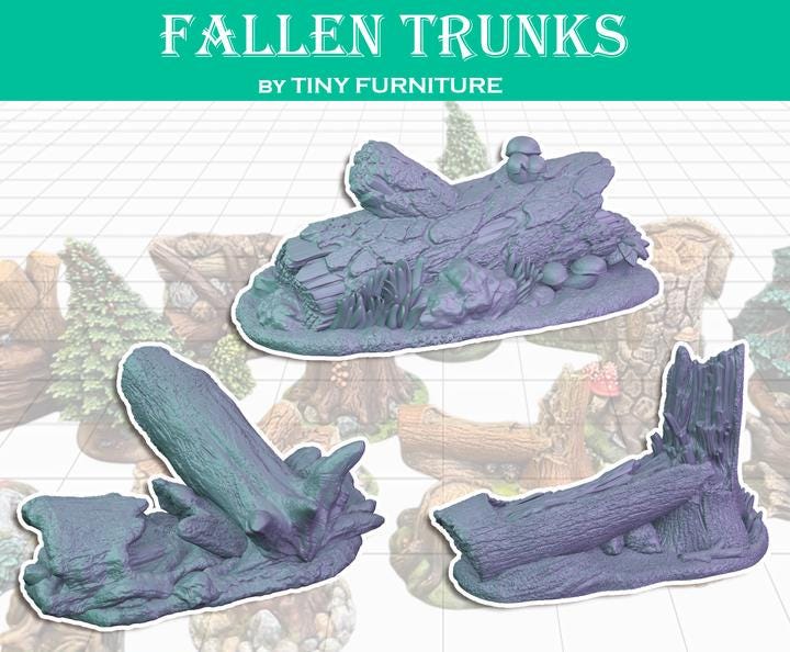
3pc Fallen Tree Miniatures DnD Dungeons and Dragons Scatter Terrain Wargame Miniature Scenery Forest Scatter Logs Forest Shrub Miniatures