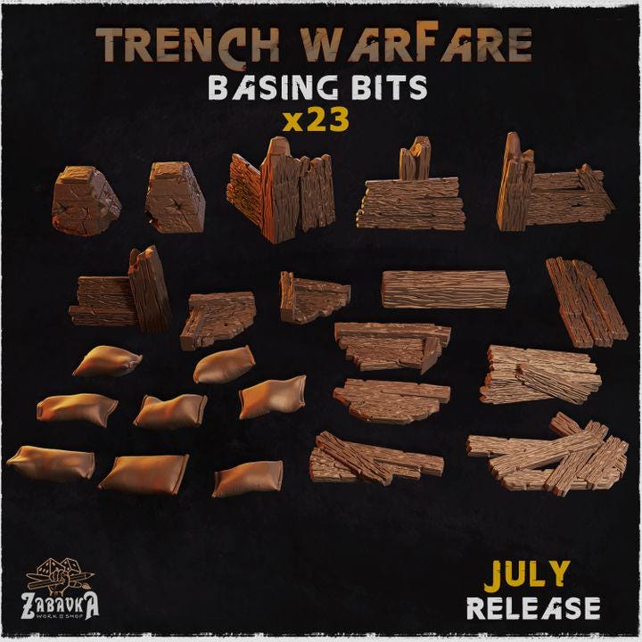 
23pc Trench Warfare for Dungeons and Dragons 28mm/32mm Basing Bits DnD Scatter Terrain Scenery Scatter D&D TTRPG Mini Basing Material - ZbW