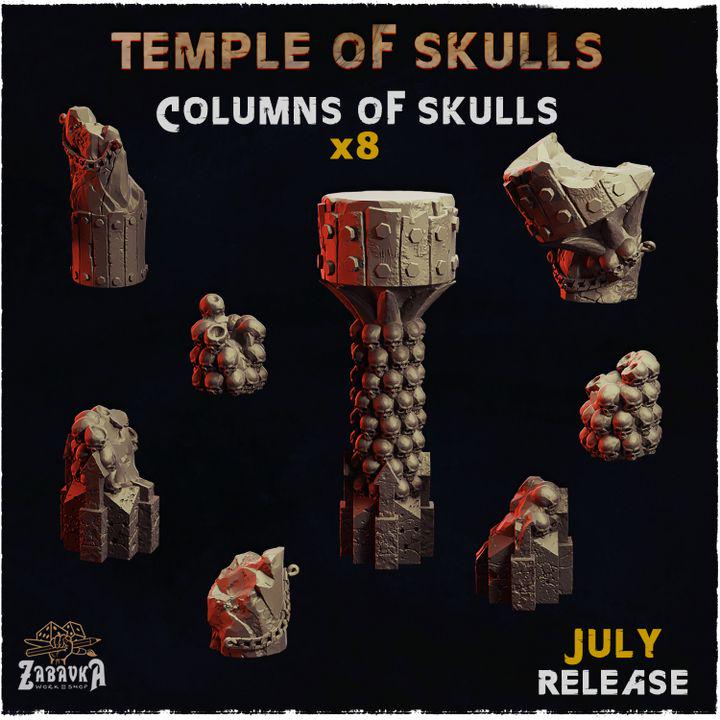 
8pc Stone Columns of Skulls DnD Dungeons and Dragons Scatter Terrain Miniatures 28mm/32mm Skull Basing bits Scatter for miniature painting