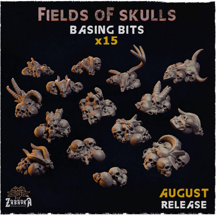 
15pc Fields of skulls 28mm/32mm DnD Dungeons and Dragons Fantasy TTRPG Wargame Miniature Skulls Pathfinder Skull Scatter Terrain SceneryZbW