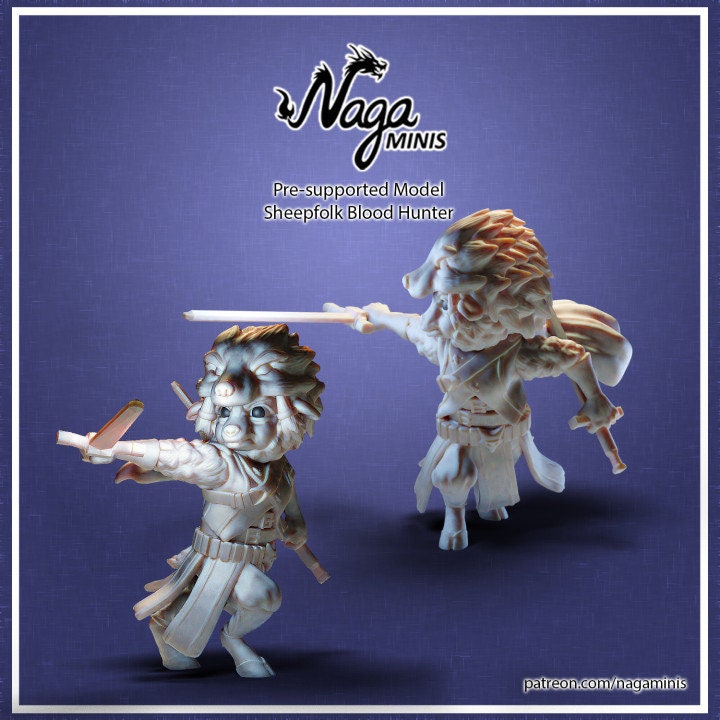 
Sheep Folk Blood Hunter Fighter Pose DnD Dungeons and Dragons Sheep Folk Miniature Sheep Miniature for Tabletop RPG Fantasy Games & Dioramas