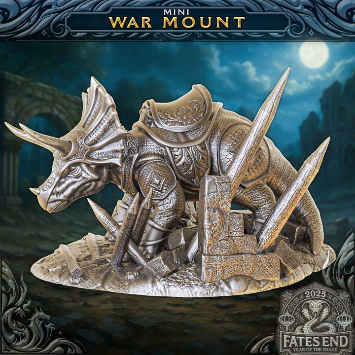 
28/32mm Scale War Mount Miniature – Armored Beast Mount for Dungeons and Dragons DnD 5e RPG Tabletop Fantasy Creature, FatesEnd