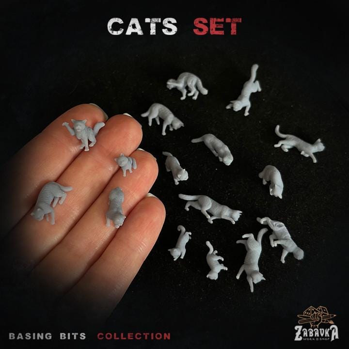 
16pc Cats Basing Bits 28mm/32mm Fantasy Macabre Necromancer Basing Dead/Undead Corpse Scatter Undead Feline Scenery Alive Feline Miniatures