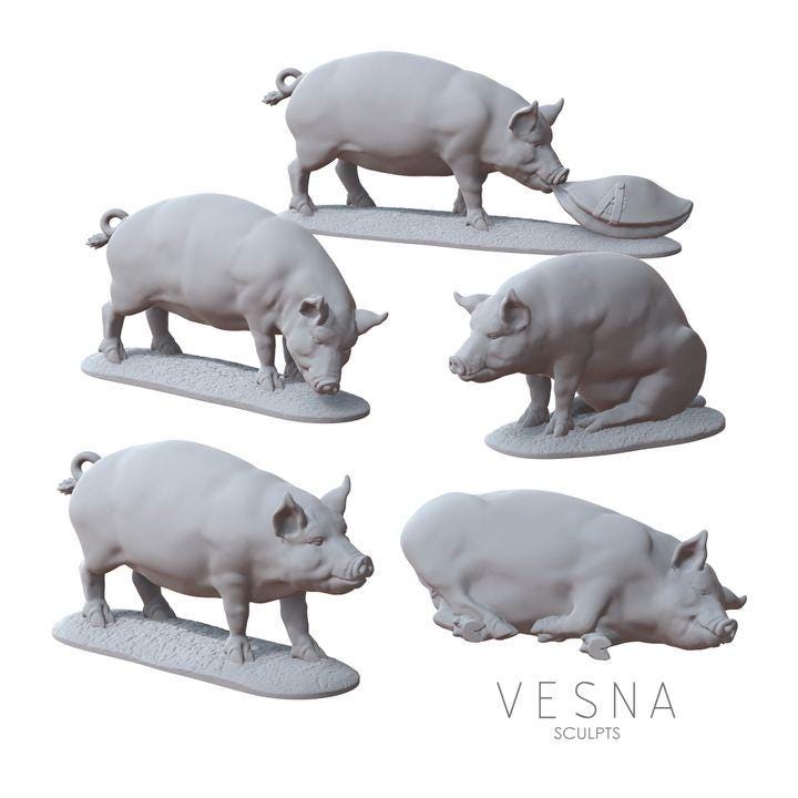 
5pc Pig Miniatures DnD Dungeons and Dragons DnD Scatter Terrain 28mm/32mm Farm Animals Pig Figurines Animal Miniatures - VS