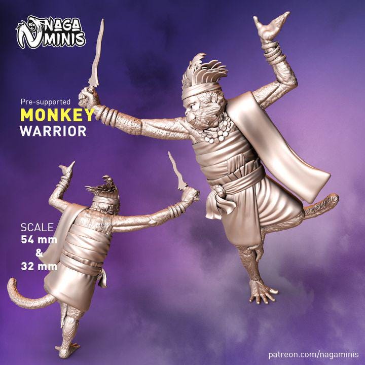 
Monkey Folk Fighter Dungeons and Dragons  28mm 32mm D&D Wargame Miniatures for Dioramas TTRPG Fantasy - Nm
