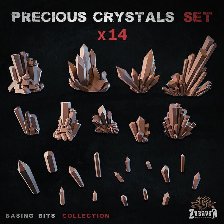 
14pc PRECIOUS Crystal Scatter Scenery Set DnD Dungeons and Dragons 28mm/32mm Basing Bits Crystal Mine Scatter Diorama Mining Stone figurines