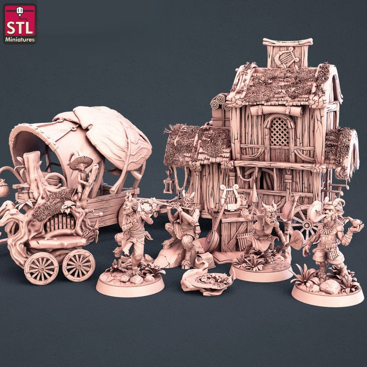 
Satyrs Set DnD Dungeons and Dragons 28mm/32mm TTRPG Wargame Scatter Terrain Tabletop Miniature Wagon Cart