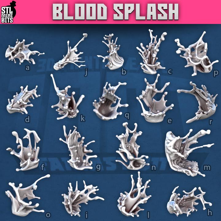
18pc Blood Splash Miniatures for Dungeons and Dragons Basing Bits DnD Scatter Terrain Scenery Scatter D&D TTRPG Mini Basing Material - STL