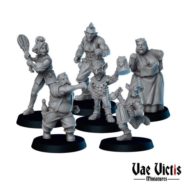 
6pc Bar Brawl miniatures for DnD Dungeons and Dragons Bar Fight 28mm/32mm Modular Miniatures Fantasy TTRPG Wargame and Dioramas