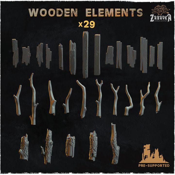 
29pc Wooden Elements (Basing Bits 2.0) 28mm/32mm Scale Wargaming Scatter Terrain Rustic Wooden Basing Materials Forest Scenery ElementsZbW