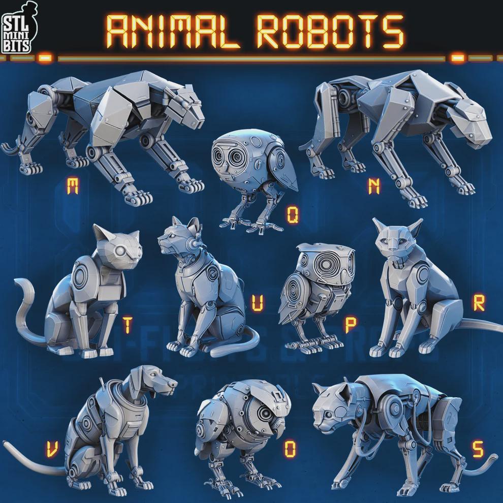 
Scifi Animal Robots  for Dungeons and Dragons 28mm/32mm  Robotic Animal Miniatures Cat Robot Dog Robot Animal Robots - STL