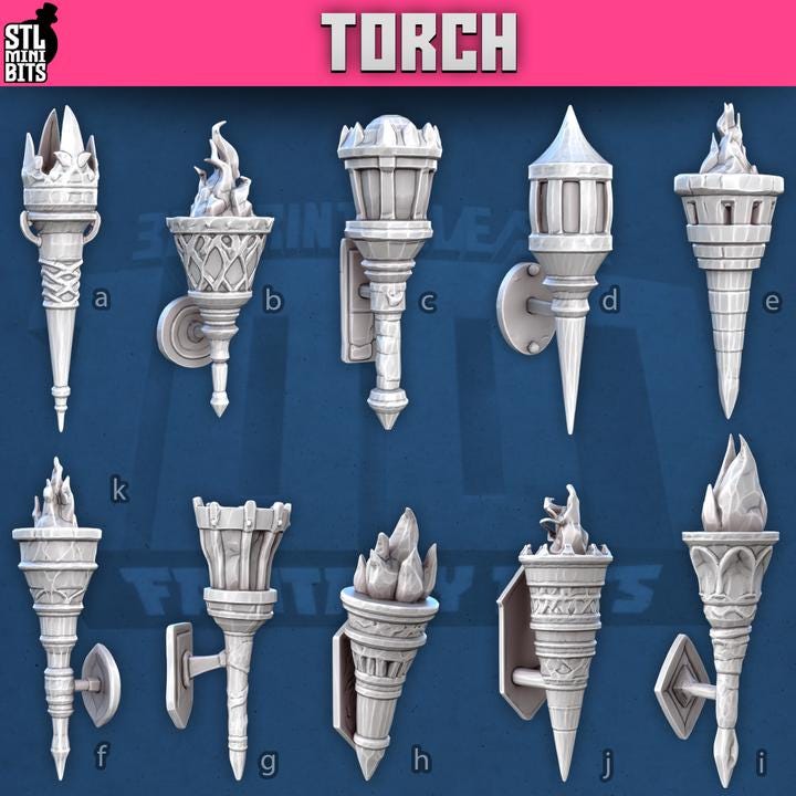 
Torch Miniatures for Dungeons and Dragons 28mm/32mm Basing Bits DnD Dungeon Scatter Scenery D&D TTRPG Mini Basing Material - STL