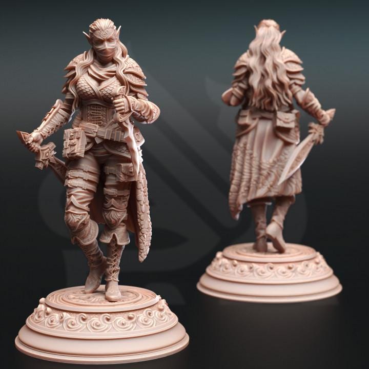 
Water Genasi Swashbuckler Rogue - Hali Brookes | 28mm/32mm/38mm TTRPG Fantasy Wargaming Pirate NPC Velandria Elf Water Elemi Miniature