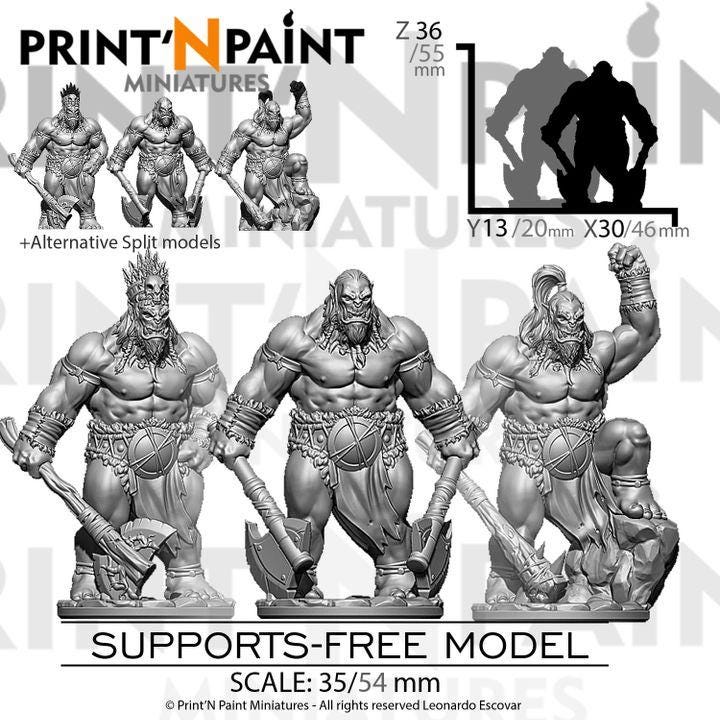 
3pc Orc Warriors – Fantasy Miniature Set – 28mm 32mm 35mm 54mm Scale – Tabletop RPG Figures for DnD & Pathfinder – Gray PLA 3D Printed -PnP