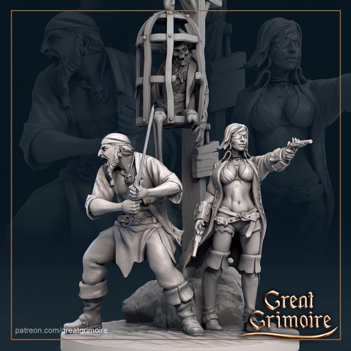
Pirates and captured Skeleton prisoner for