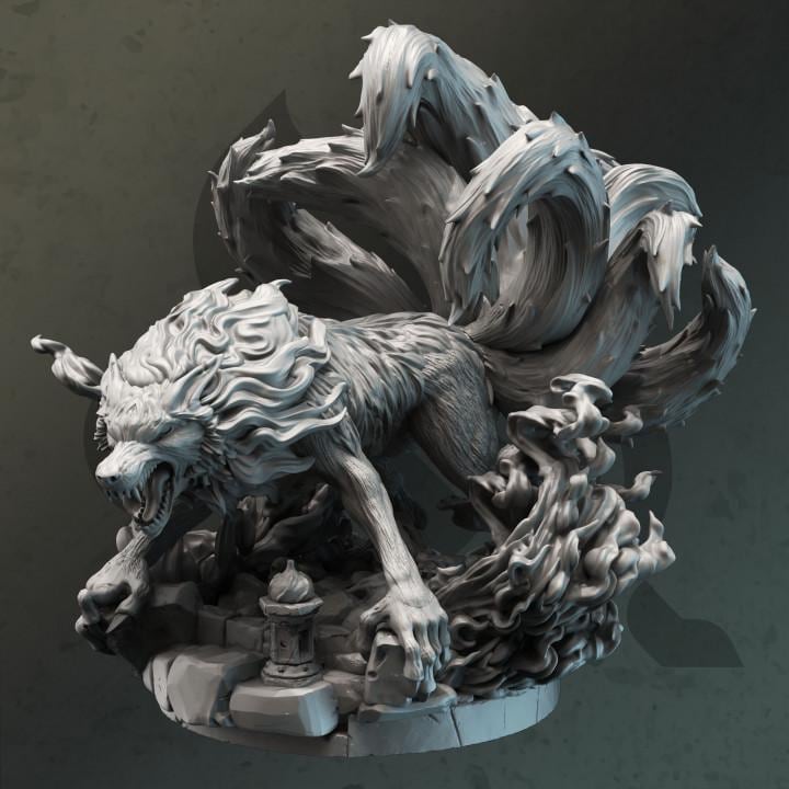 
Nine Tailed Fire Fox Miniature DnD Dungeons and Dragons 28mm/32mm DnD Monster Miniature Japanese Mythology Fox 5e DnD