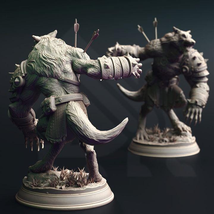 
3pc Werewolf Warriors DnD Dungeons and Dragons 28mm/32mm TTRPG DnD Monster Figurines 5e mob