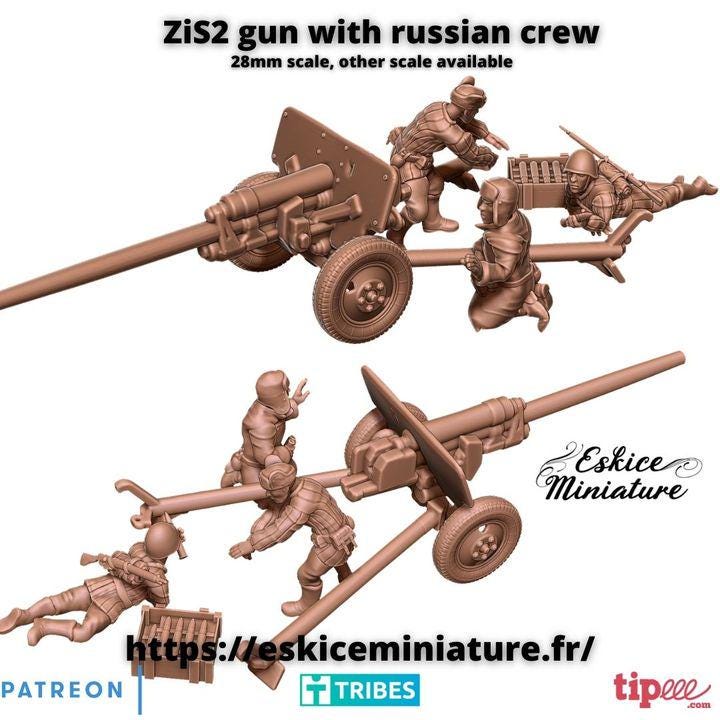 
ZiS 2 Russian Gun with Crew WW2 – 15mm 20mm 28mm 32mm 1 35 Scale – Soviet AT Gun Miniature – Eskice Miniature