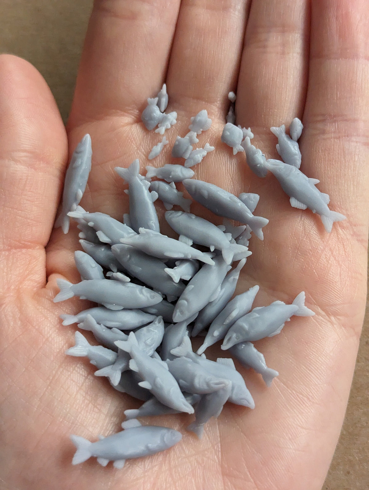 
50pc Fish Miniature 3D Printed DnD Scatter Terrain Dungeons and Dragons Basing Bits for Scenery Scatter D&D TTRPG Miniature Basing Material