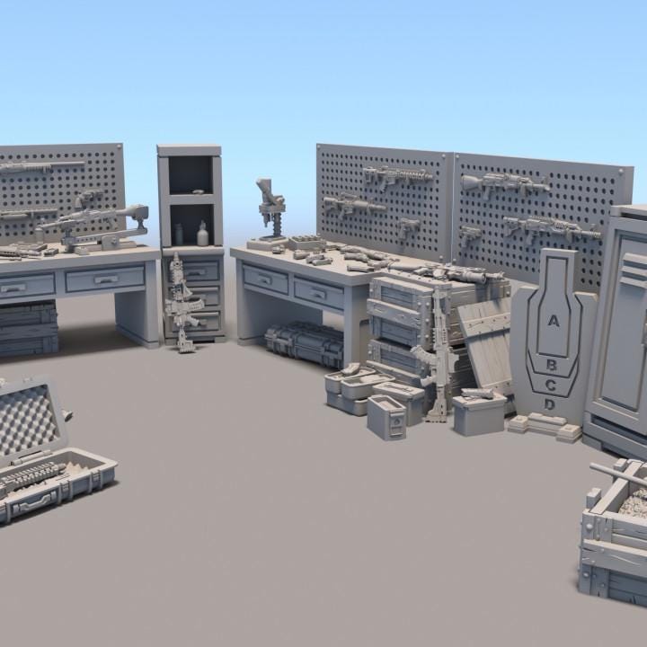 
Gun Workshop Miniature Set DnD Dungeons and Dragons 28mm/32mm Gun Miniatures Scatter Scenery Furniture TTRPG Wargame Set 5e Pathfinder
