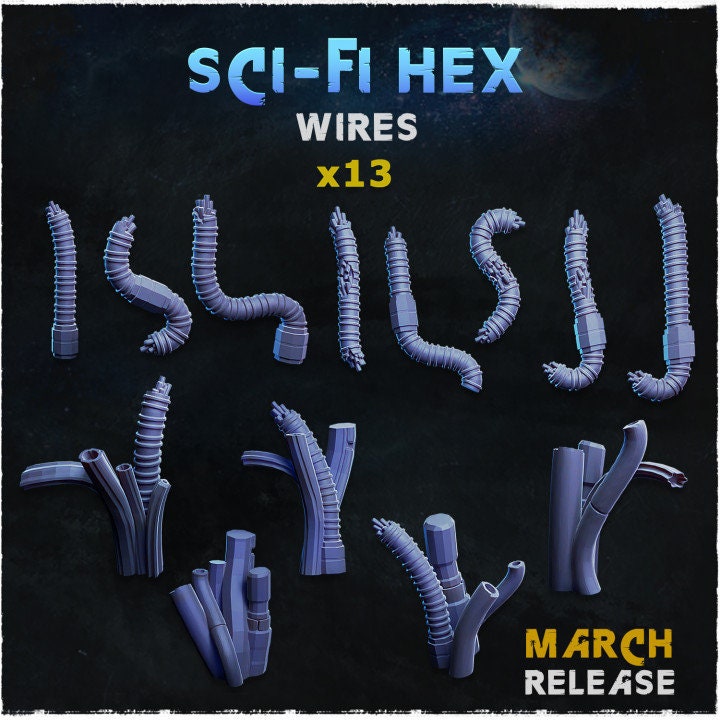 
26pc Sci-fi Hex Wires Basing Bits 28mm/32mm Basing Materials Modular Miniatures Sci-fi Wargaming Scatter Terrain 40K Scenery ElementsZbW
