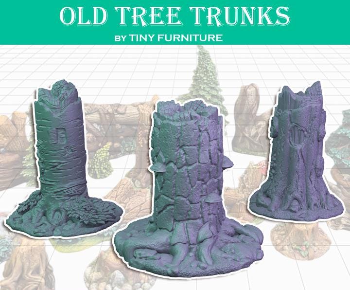 
3pc Old Tree Trunks DnD Dungeons and Dragons 28mm/32mm Dead Tree miniatures for scatter scenery Wargame Terrain Pathfinder RPG Fantasy minis
