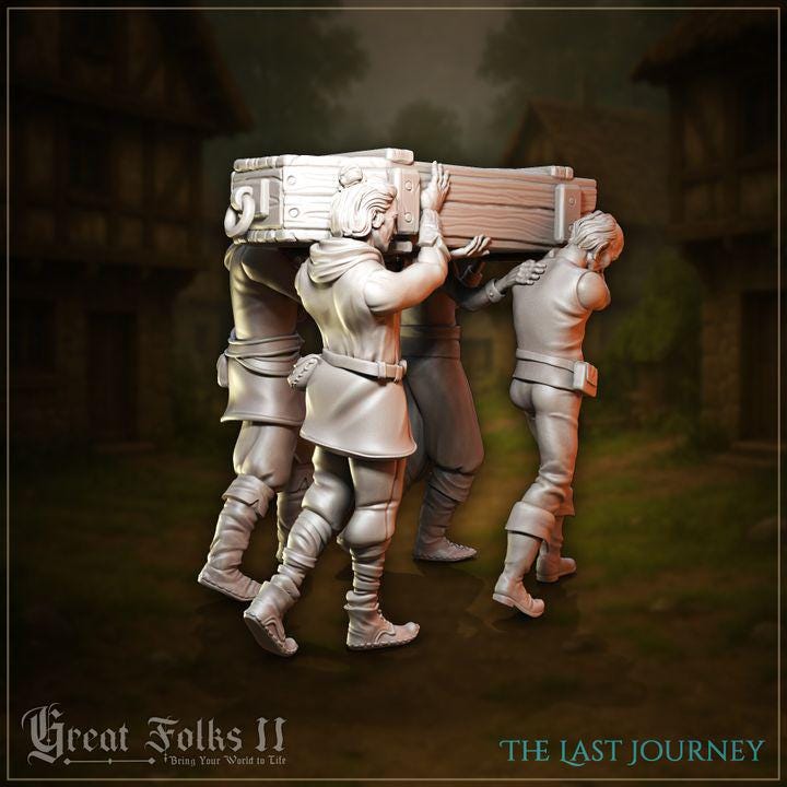 
The Last Journey Funeral Miniature Set for Dungeons and Dragons 28mm/32mm TTRPG Townsfolk NPCs Funeral Coffin Miniatures - GG