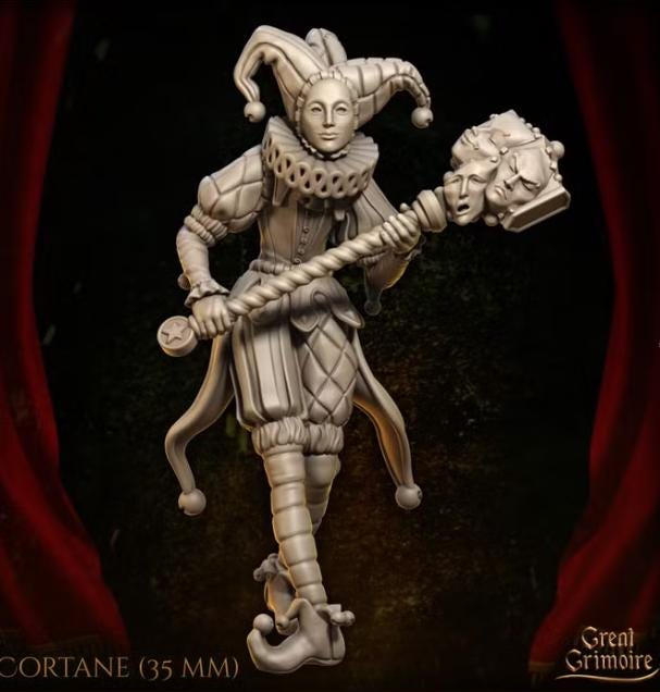 
Cortane, the Jester Dungeons and Dragons 28mm/32mm Jester Mini RPG Tabletop Miniature DnD Painting Pathfinder 5e Cirus Clown - GG