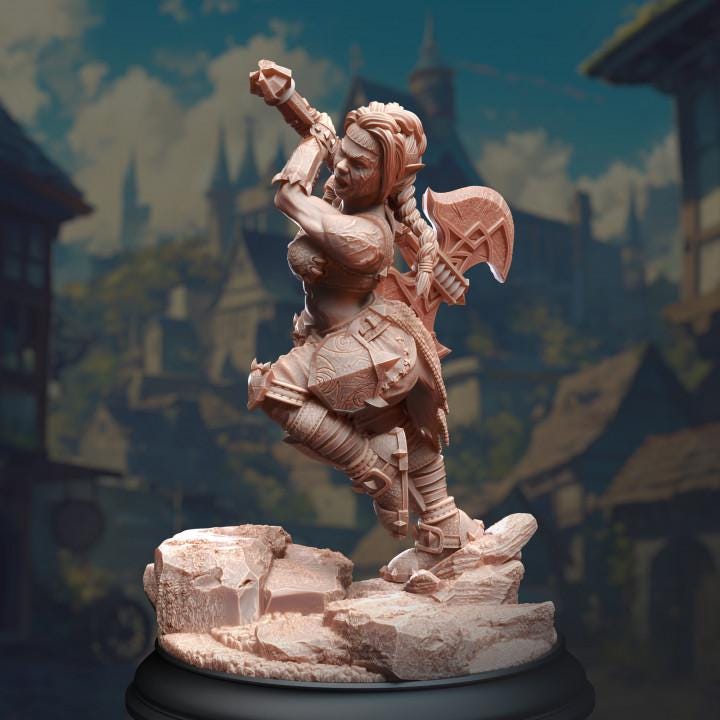 
Duergar Battlerager Barbarian - Gatha | 28mm/32mm/38mm TTRPG Dark Fantasy Cult of Irinax Wargaming Short Dwarven Fighter NPC Liturium War