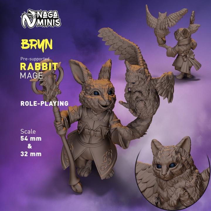 
Rabbit  Mage DnD Dungeons and Dragons  28mm 32mm D&D Wargame Miniatures for Dioramas TTRPG Fantasy - Nm