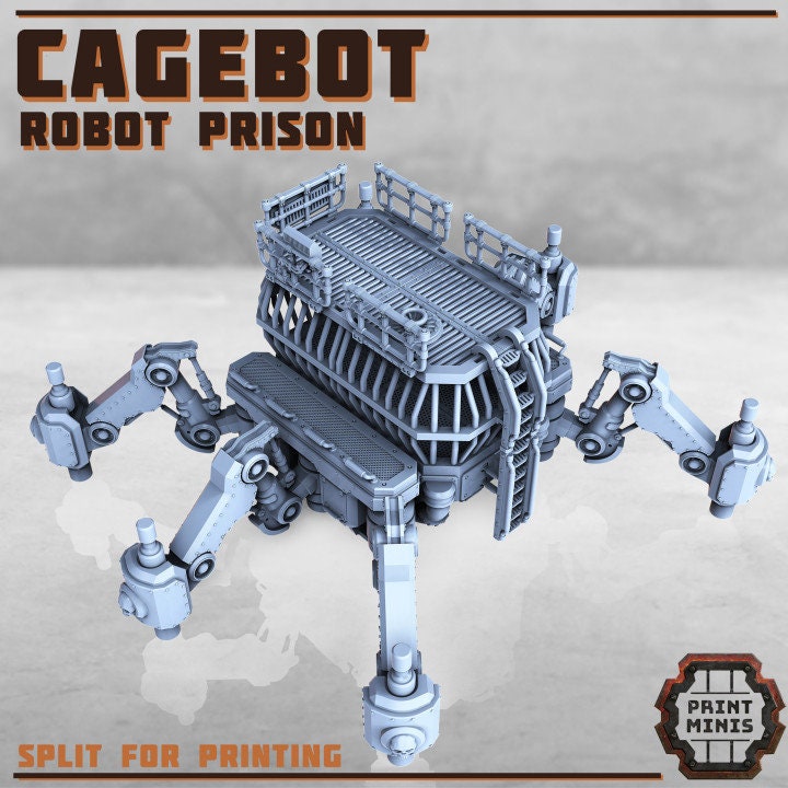 
Cagebot Robot Prison DnD Mech Dungeons and Dragons Scifi Scatter Terrain Robot Miniature 28mm heroic scale Tabletop Terrain Prison Miniature