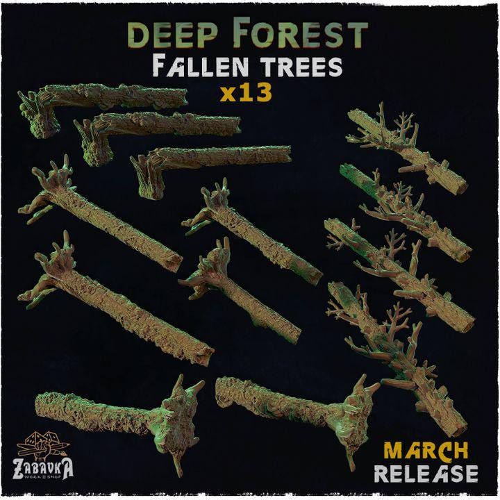 
13pc Fallen Trees  for Dungeons and Dragons 28mm/32mm Basing Bits DnD Scatter Terrain Scenery Scatter D&D TTRPG Mini Basing Material - ZbW