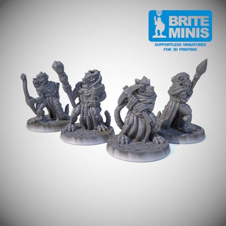 
4pc Kobold Miniatures Pack – Old School Kobolds – D&D DnD TTRPG Fantasy Monsters – Gray PLA – Printed Miniatures, Brite Minis