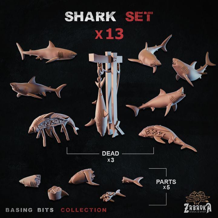 
13 Pc Shark Miniature Bits for Dungeons